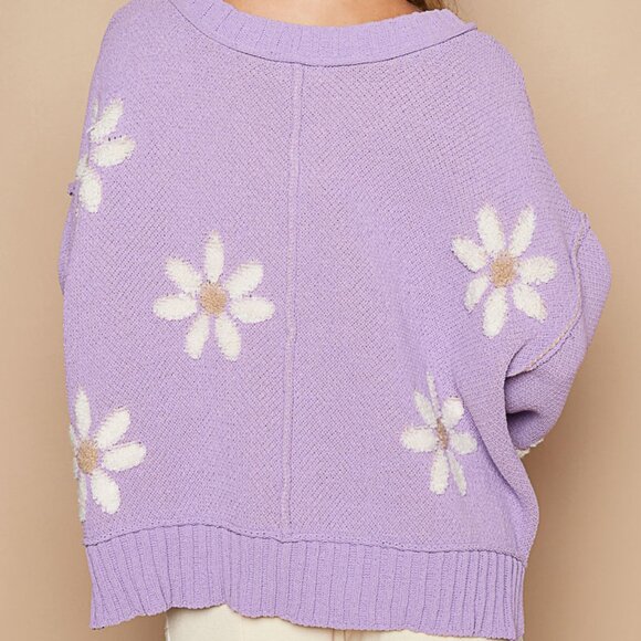 Just In! Pol Lilac Sweater with Cream Flowers NWT Sz S-L - Picture 5 of 6
